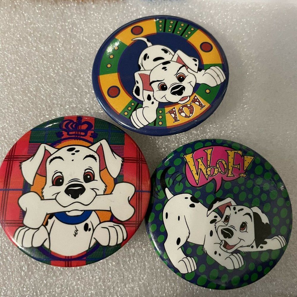 DISNEY 101 DALMATIANS LAPEL BUTTON PINS PINBACK Badge Lot Emma Stone Glenn Close